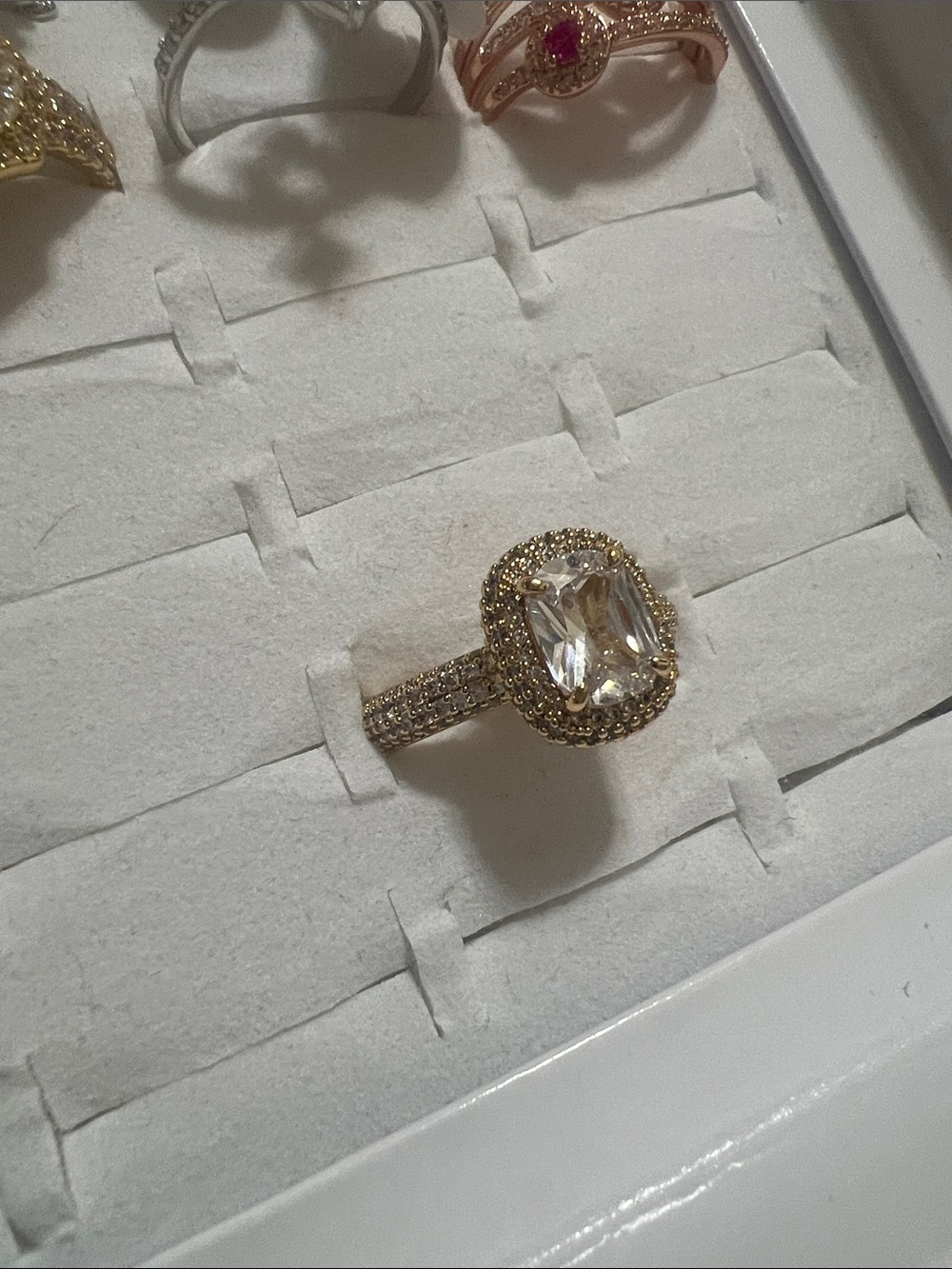 Gold Halo Cushion-Cut Crystal Ring - Women Jewelry